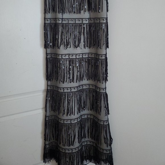 Sequin Fringe Illusion Mesh Gown Formal Evening Dress Sparkle - Picture 2 of 10